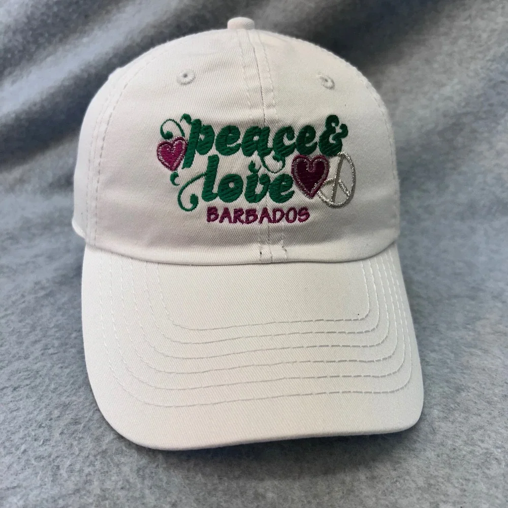 Peace & Love Barbados Youth White MVP Baseball Cap Souvenir Hearts Peace OSFM